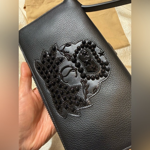 NEW Christian Louboutin Panettone Studs Logo Black Purse Zip Clutch Big Wallet - Picture 8 of 16